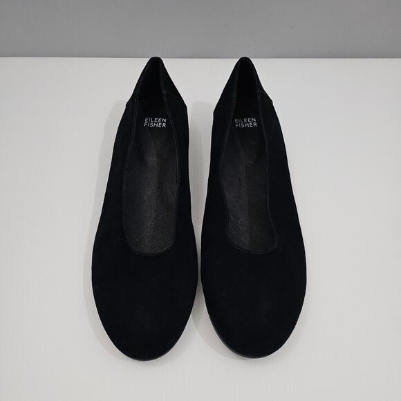 NEW Eileen Fisher Una 2 Flat Womens 10 Black Suede Slip On Hidden Wedge Comfort - Picture 4 of 13